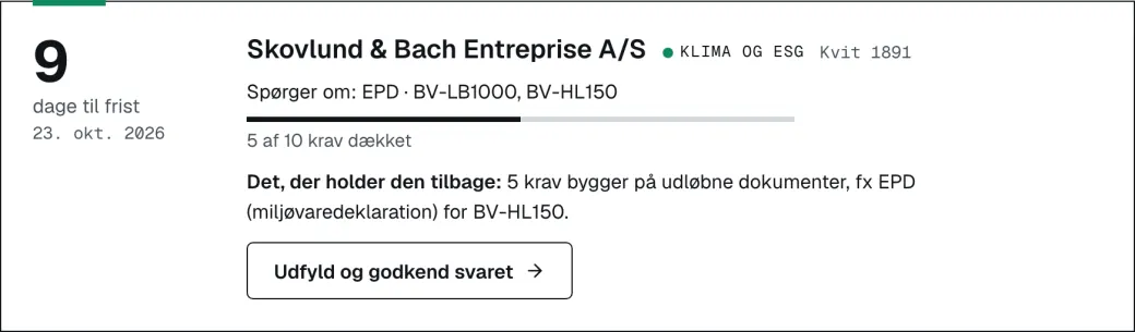 Klima: en forespørgsel om en EPD efter EN 15804+A2.